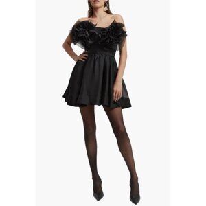 Bardot Fleurette Flower Strapless Mini Dress 3D Ruffle Rosette in Black Size XS